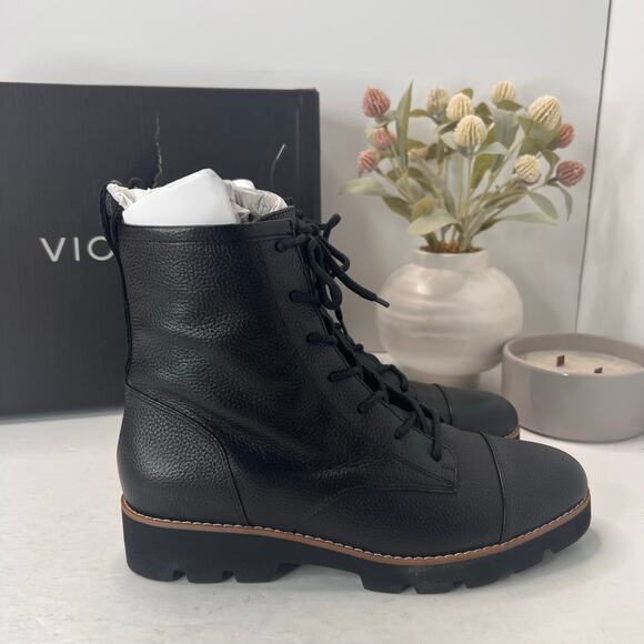 Vionic Lani II Lace Up Side Zip Combat Combat Boot Black Leather Women's 8M NWB - Picture 3 of 11